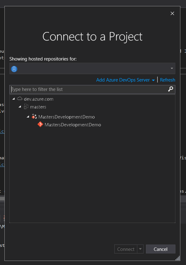 Connect a Repo to Visual Studio